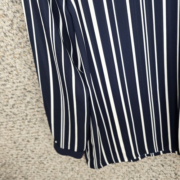 Vince Camuto‎ Top Womens Small Navy Blue Striped Split Neck Semi Sheer Blouse - Picture 3 of 7